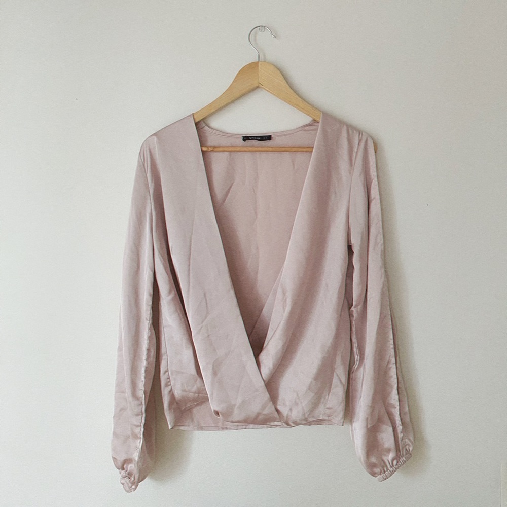 Shein Rose Gold Pink Satin Blouse
